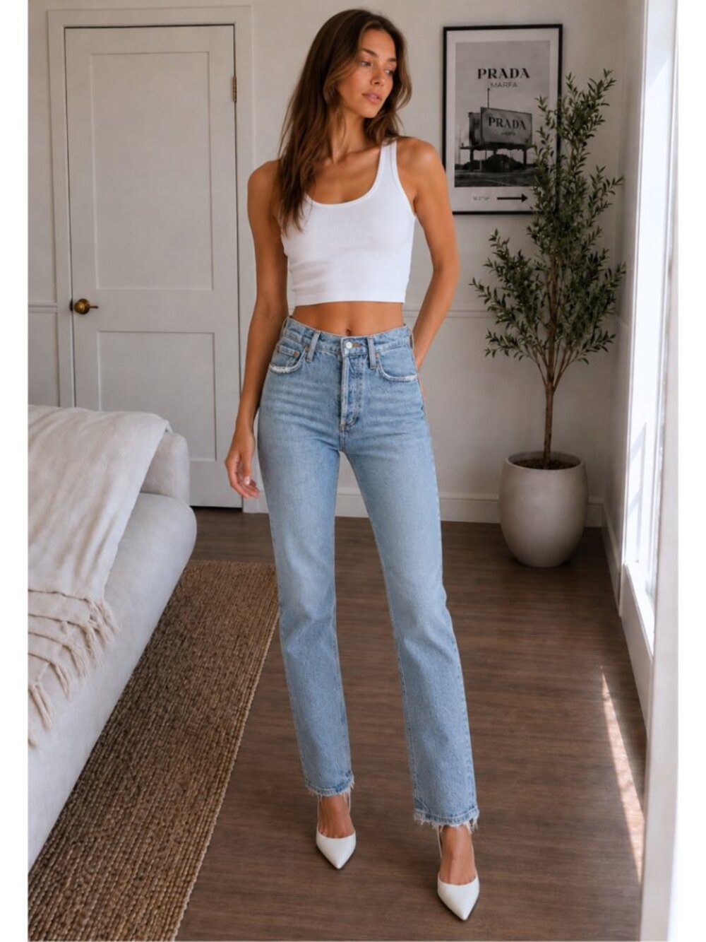 AGOLDE Freya Ultra High Rise Slim Jeans 25 Fits 26x29 Quiver Frayed $218